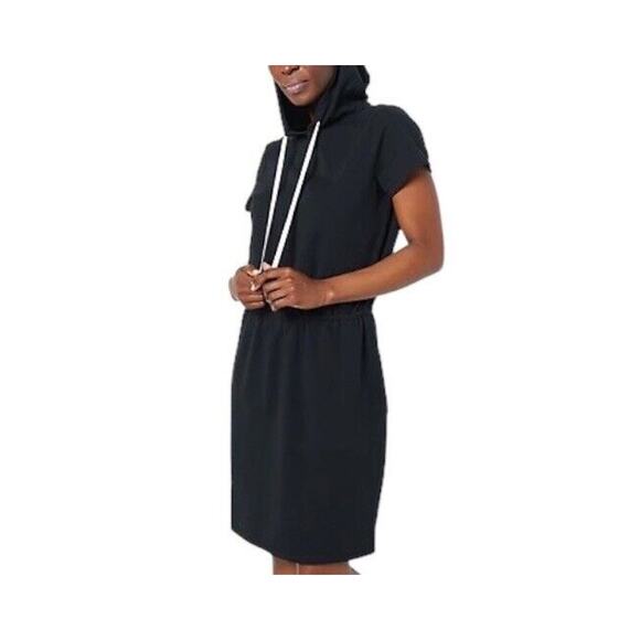 J‎ Jason Wu Black French Terry Short Sleeve Hoodie Dress Large Petite - Picture 1 of 5
